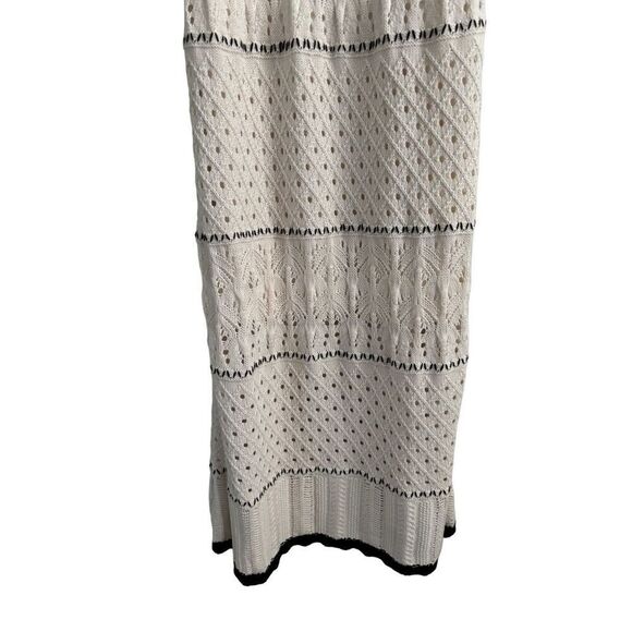 Lucky Brand SZ Large Crochet Midi Dress Ivroy and Black Bohemian Beachy Coastal - Picture 6 of 11